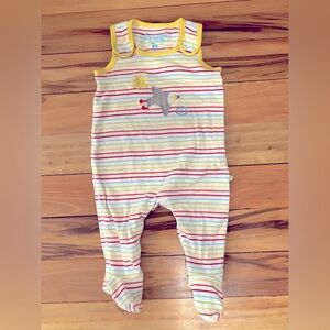Frugi puffin rainbow striped romper 3-6mos